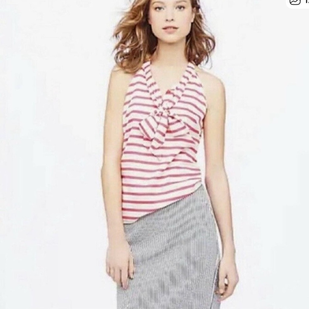 J.CREW 100% Silk Striped, lovely Coral& Cream color Halter Top with Bow - Size 2